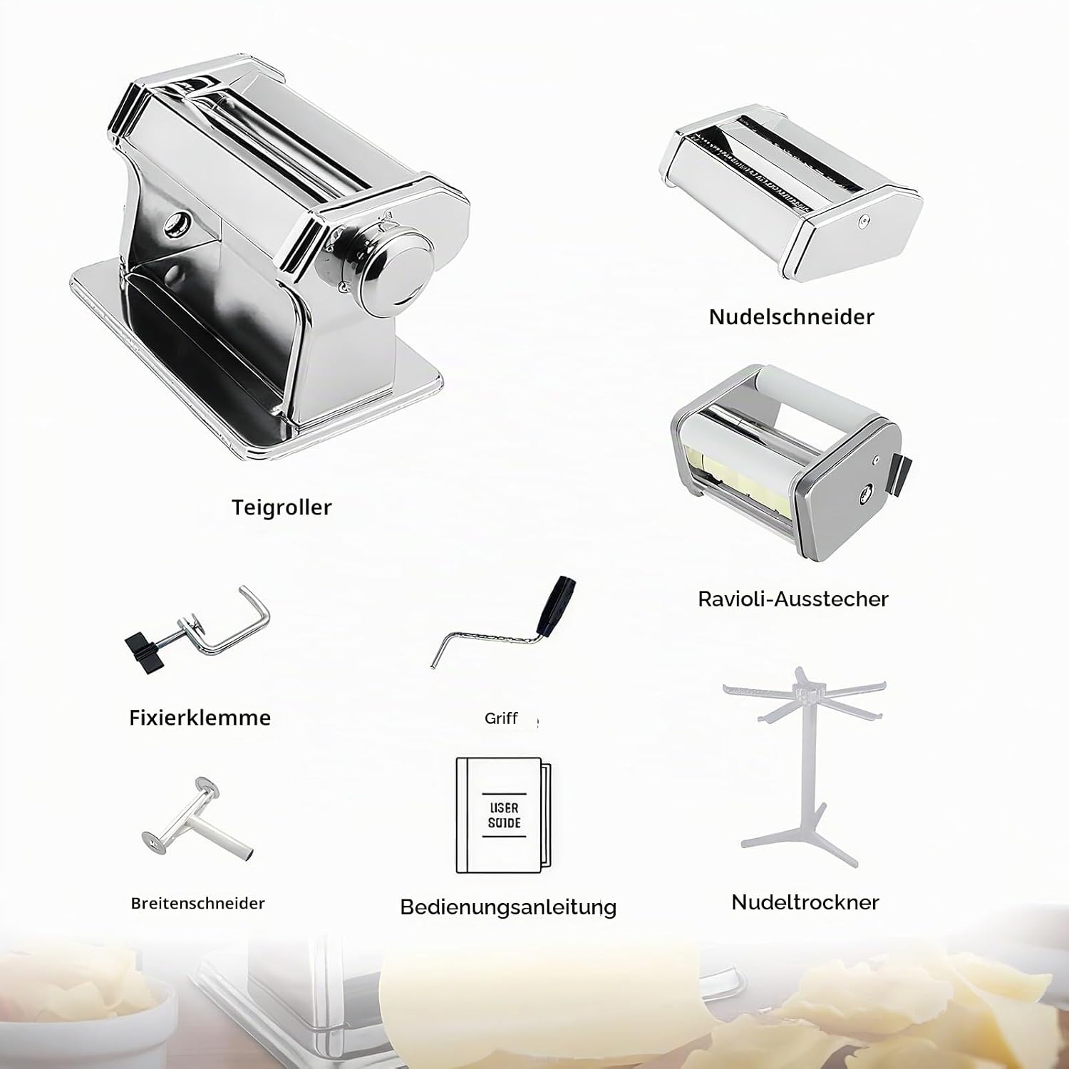 MZTOGR Manual Stainless Steel Pasta Machine - for Homemade Pasta & Ravioli – Bild 3