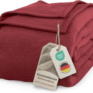 LAYNENBURG Premium Cotton Blanket, 150 x 200 cm, Oeko-Tex 100, Cotton Mix Cuddly Blanket, Sofa Blanket and Couch Blanket, Cuddly Warm Wool Blanket, Made of Cotton (Bordeaux)