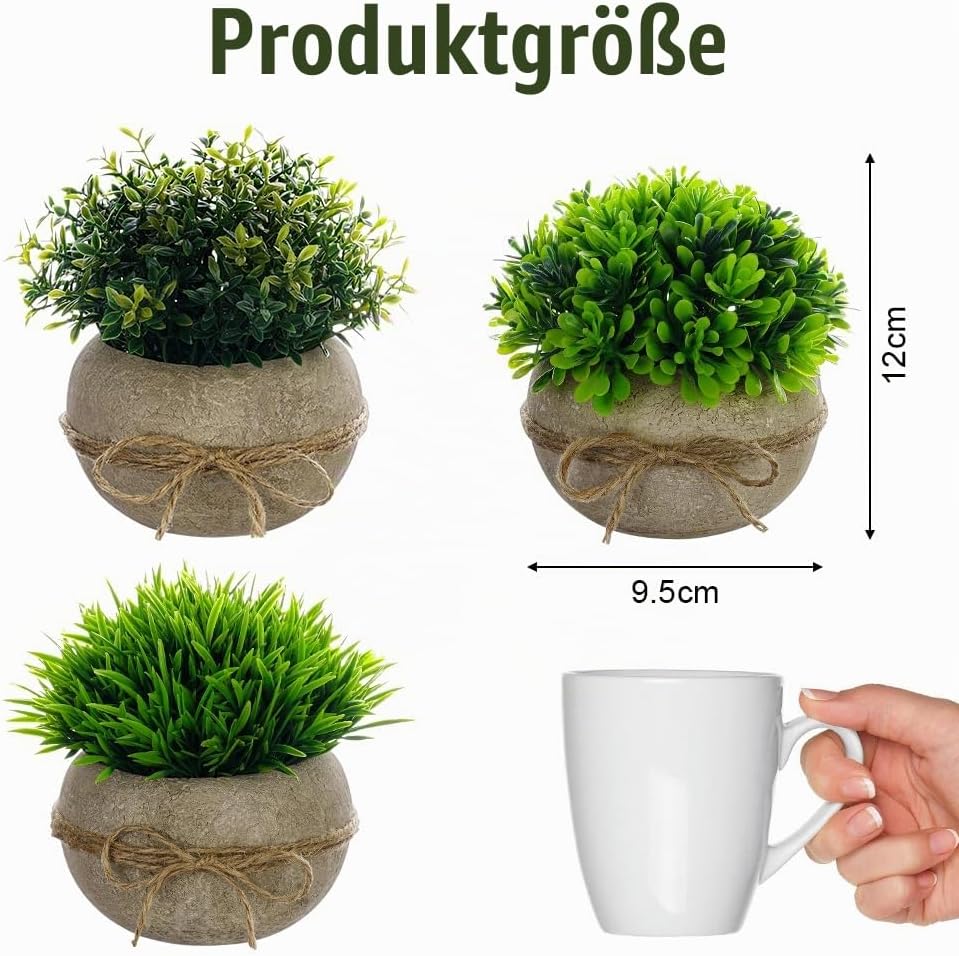 Vicloon Artificial Plant with Pot, Pack of 3 Artificial Plastic Plant Decoration, Small Artificial Plants in Pot, Plants Artificial Plant for Bedroom, Bathroom, Kitchen, Home, Indoor Decoration – Bild 2
