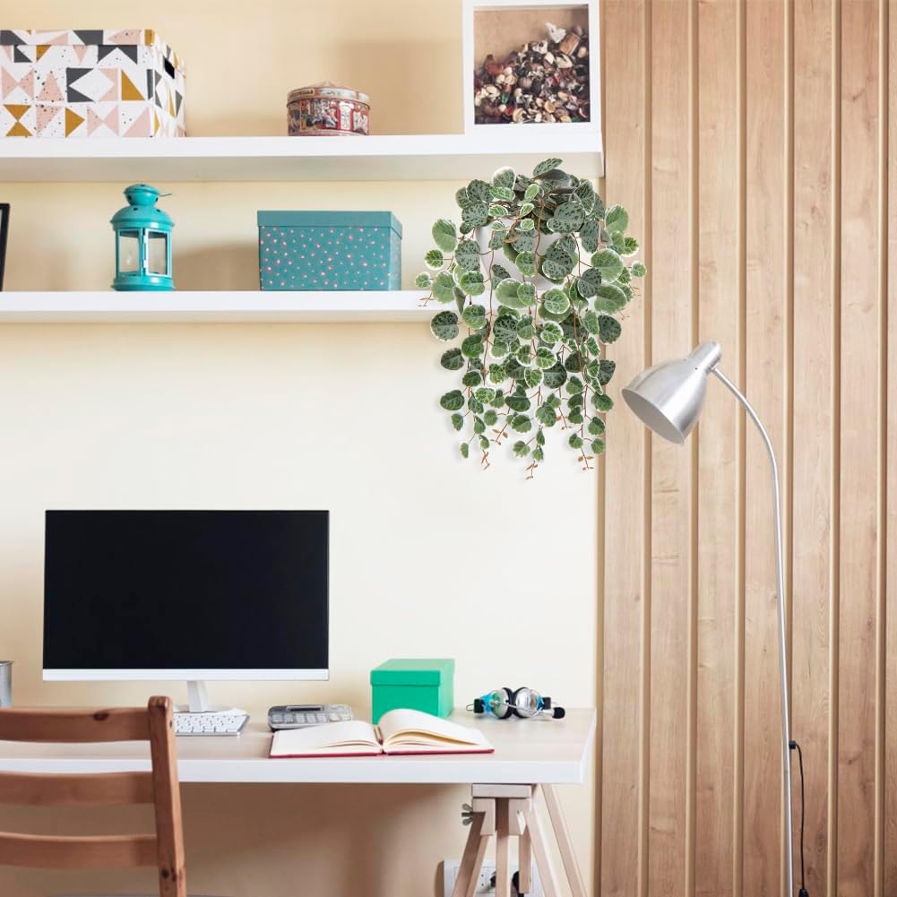 Artificial Plants Hanging 44 cm, Decorative Plants Artificial Plants in Plastic Pot, Artificial Plants Like Real, Green Artificial Plant Hanging Eucalyptus, Plastic Plants of Heart Leaf for Living Room Office Decoration – Bild 6