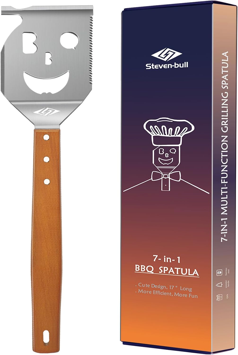 BBQ Spatula for Grill, 7 in 1 BBQ Tool, Dad BBQ Gifts