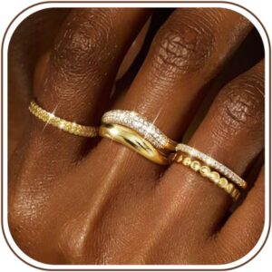 Gold Rings for Women 14K Gold-Plated Stacking Rings Zirconia Thumb Ring Set Statement Chunky Band Rings Waterproof Rings Promise Engagement Rings