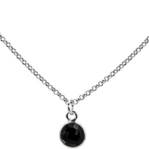 Circle Rolo Link Chain Necklace Pendant Spinel Black 925 Sterling Silver Women’s Men’s Necklace