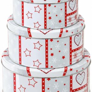 Bonsport Set of 3 Round Biscuit Tins, Hearts/Stars