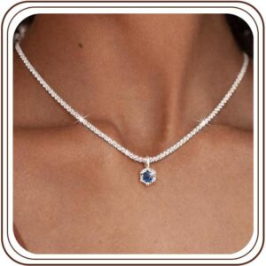 Maynor Birthstone Necklace Women's 925 Sterling Silver Chain Zirconia Pendant in 12 Colours, Personalised Waterproof Fashion Jewellery Chains Gift for Women and Girls