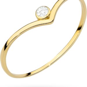MARKO Women's Gold Ring 333 Real Gold with White Cubic Zirconia - Delicate Women's Ring in V Shape Made of 8 Carat Yellow Gold, Elegant Engagement Ring, Women's Promise Ring, Gold Jewellery Women