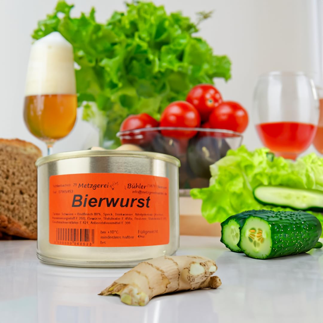 Bavarian Beer Sausage Canned Sausage 190 g to 400 g Made from 80% German Beef and Pork, Traditional Homemaker Style, Sausage Preserved by Butcher Shop Bühler Delicious Sausage Cold Cuts (400 g) – Bild 5