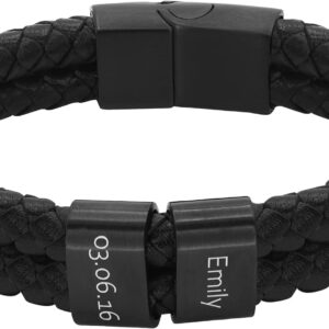 Heideman Herren Lederarmband Elian 2 Gravurplättchen schwarz
