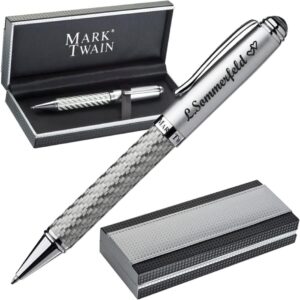 M A R K TWAIN Exclusive Ballpoint Pen with Engraving Metal Includes Gift Box in Silver Carbon Design Gift for Birthday Anniversary Various Occasions PS152