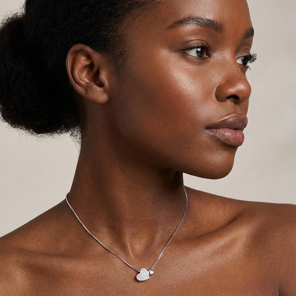Silberkette Damen 925 mit Herzanhänger,Personalisierte Kette Halsreif Silber Anhänger in Blau,Wasserfester Herz Halsketten Boho Silberschmuck Jewelry Geschenk für Frauen Freundin – Bild 2