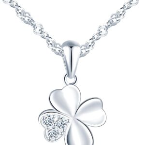 Women’s Necklace with Clover Leaf Cubic Zirconia Four Leaf Lucky Charm Pendant Made of 925 Sterling Silver Necklace for Women Girls