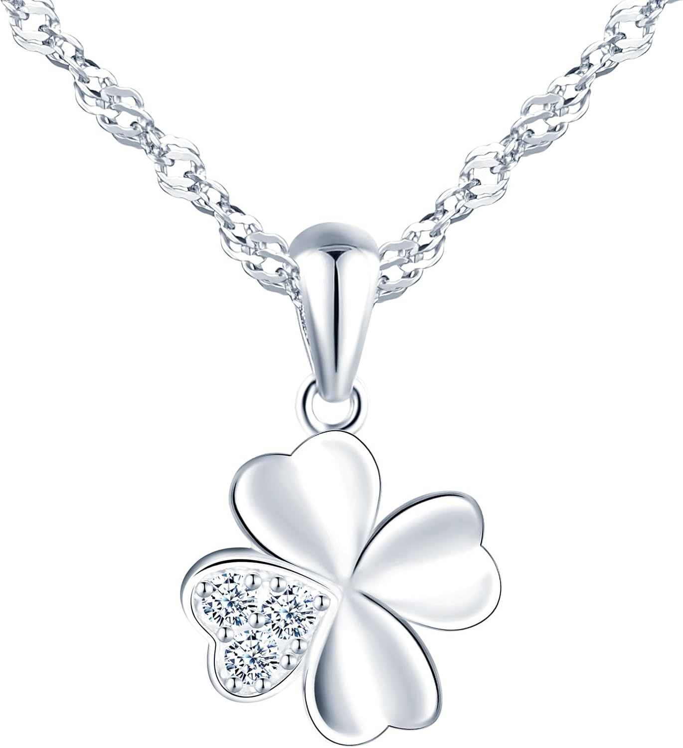 Women's Necklace with Clover Leaf Cubic Zirconia Four Leaf Lucky Charm Pendant Made of 925 Sterling Silver Necklace for Women Girls
