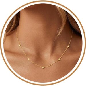 Women’s 925 Silver Necklace, 14 Carat Gold-Plated Gold Necklace, Women’s Cubic Zirconia Choker Necklace with Heart, Coin Statement Chain, Jewellery Gifts for Women, Mother