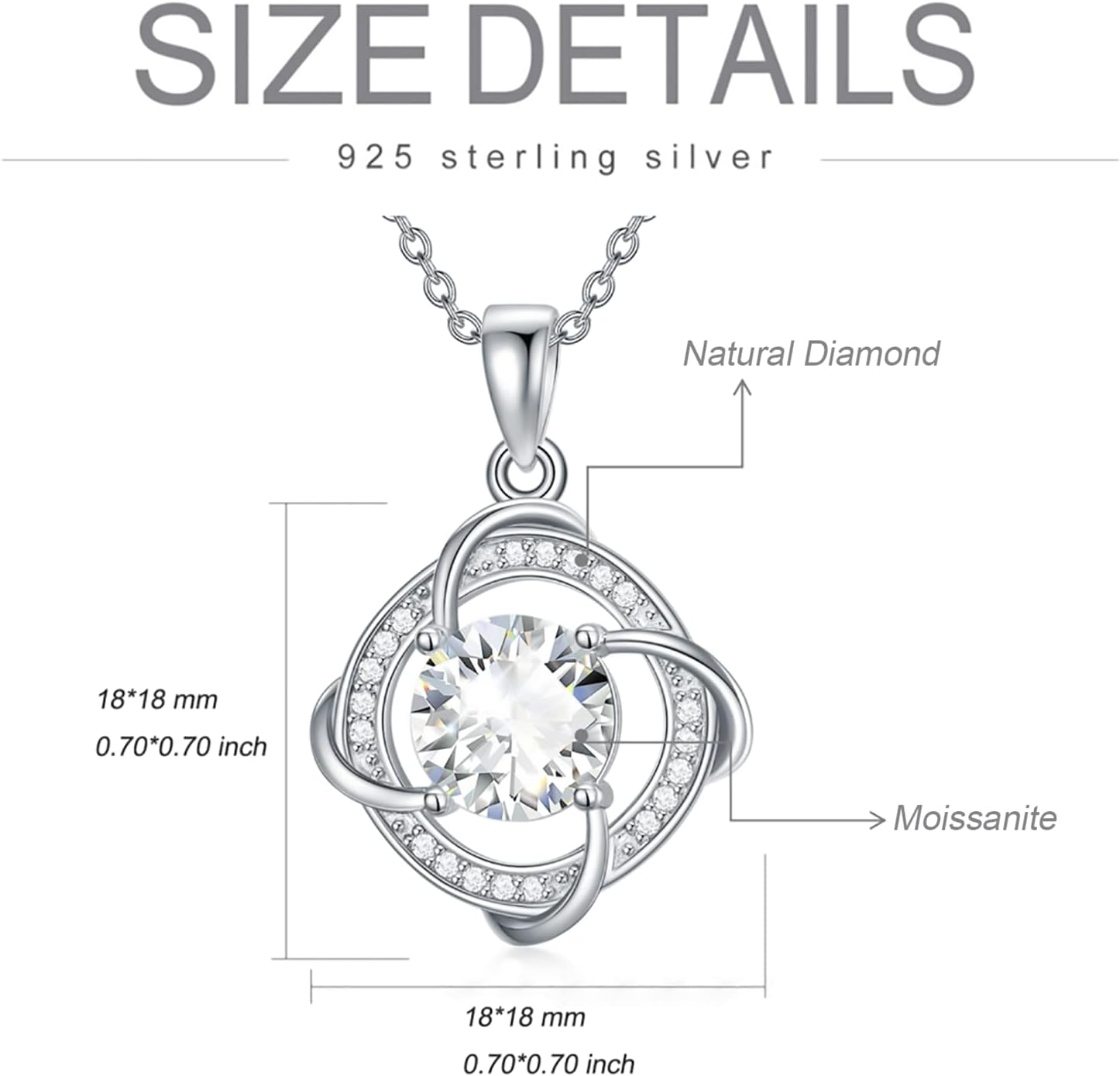 Infinity Necklace with Natural Diamond 925 Silver for Women Girls 1 Carat Moissanite Infinity Pendant Necklace Diamond Jewellery Gifts for Birthday Christmas 45 + 5 cm – Bild 4