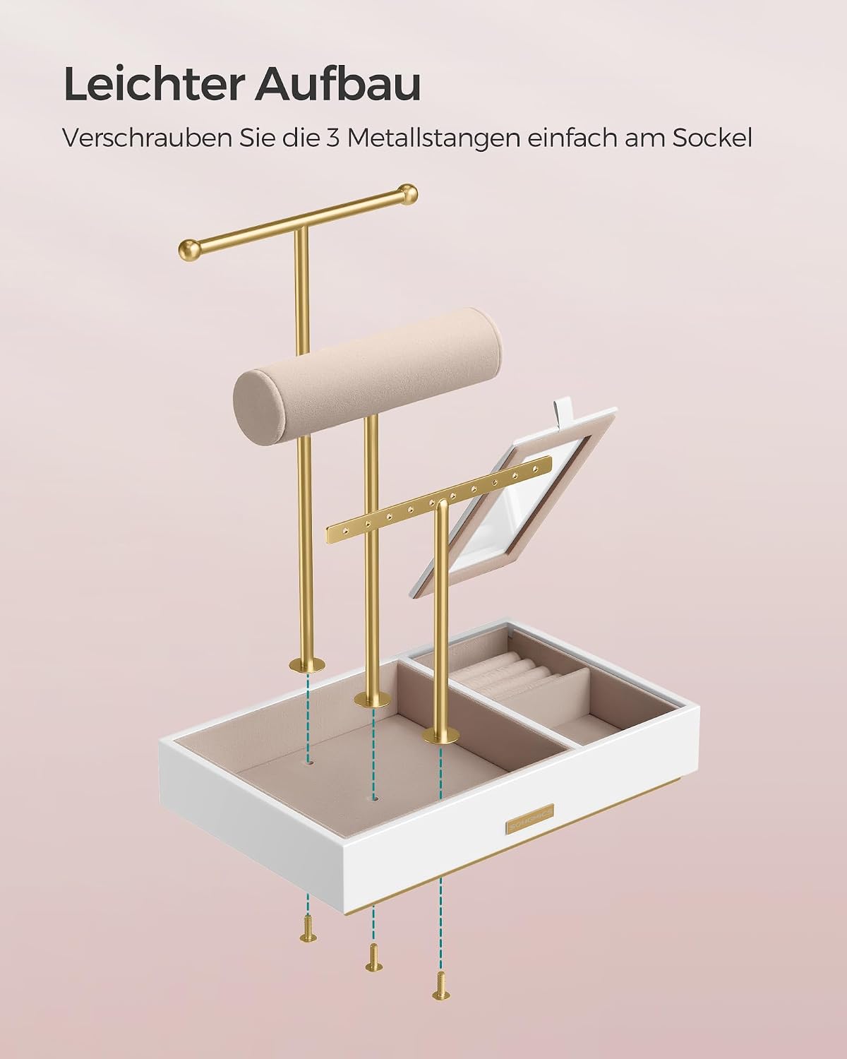 Songmics Jewellery Organiser with 3 Levels, Velvet Jewellery Stand – Bild 7