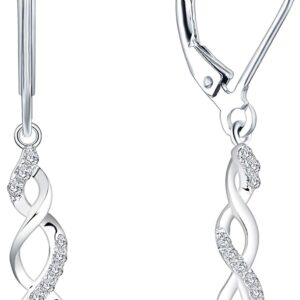 JO WISDOM Women's Infinity Pendant Earrings 925 Silver with 3A Zirconia Crystal, Jewellery for Women