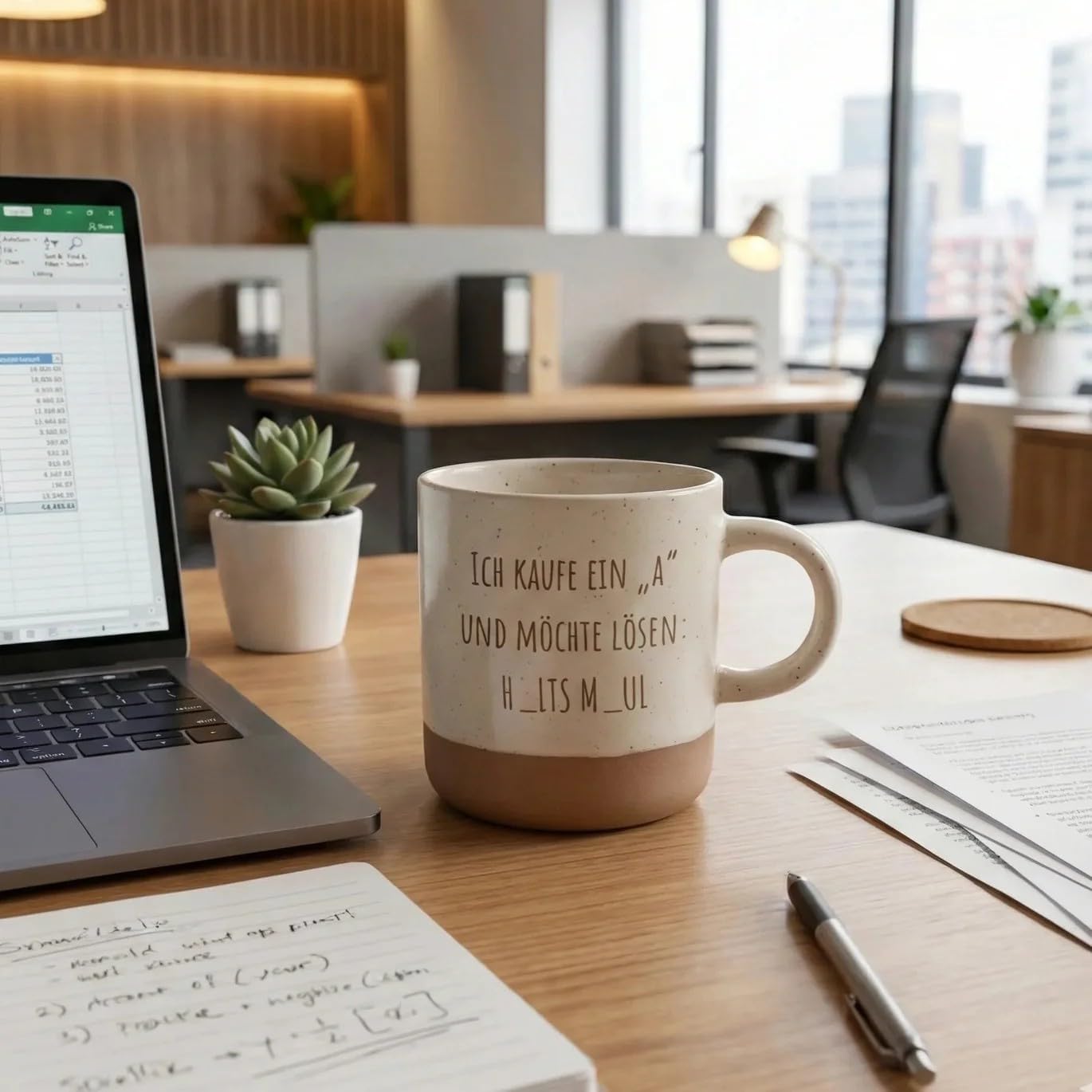 Laser Tattoo Mug Engraved with German Text "Ich kaufe ein A und möchte lösen: H_lts M_ul, 360 ml, Stoneware, Funny Office Gift for Colleagues, Dishwasher Safe (H_lts M_ul) – Bild 3