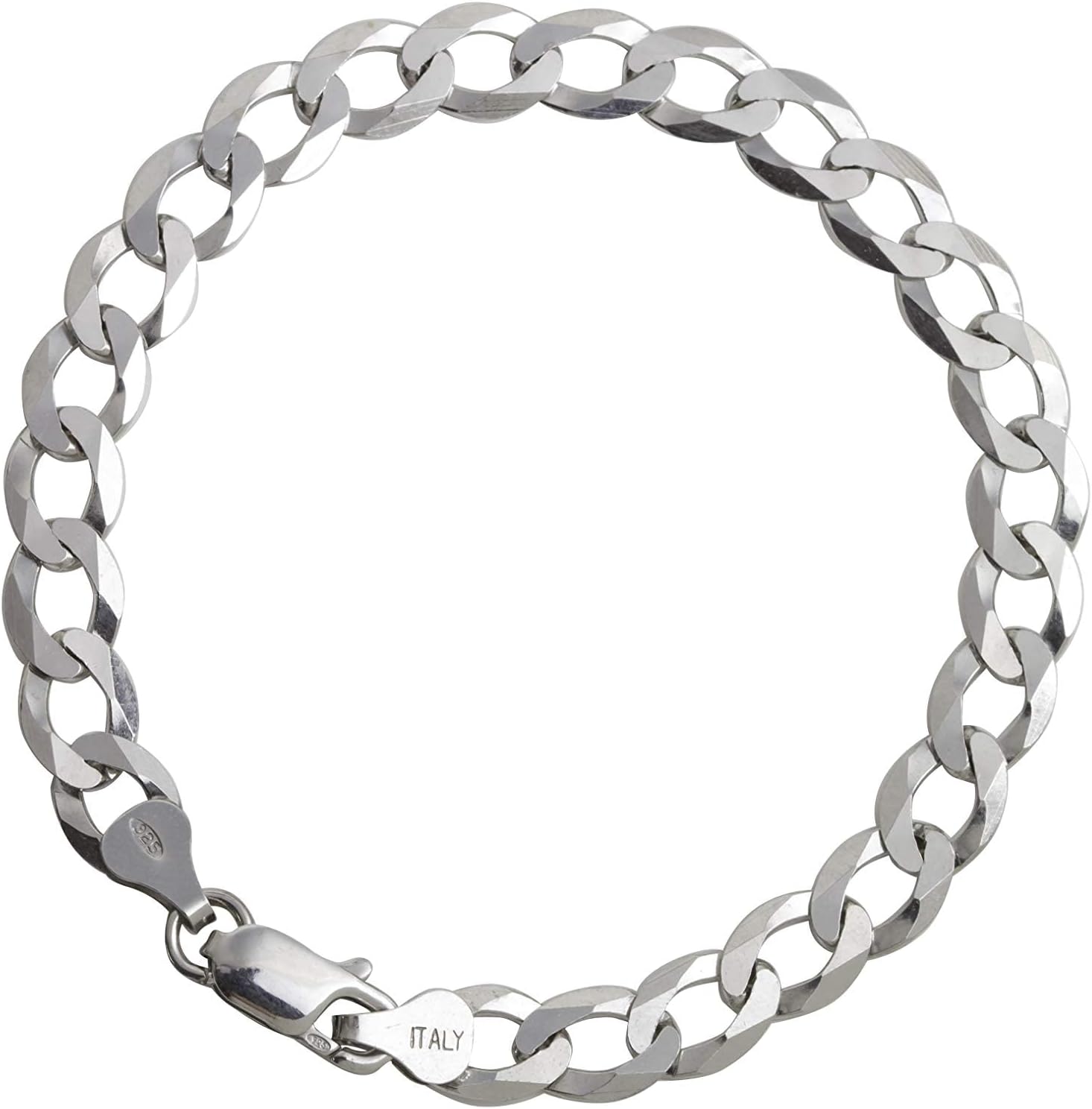 AKA Gioielli® - Men's Bracelet Genuine 925 Silver Rhodium-Plated - 7.2 mm Flat Curb Chain - Length: 19 20 22 cm – Bild 2