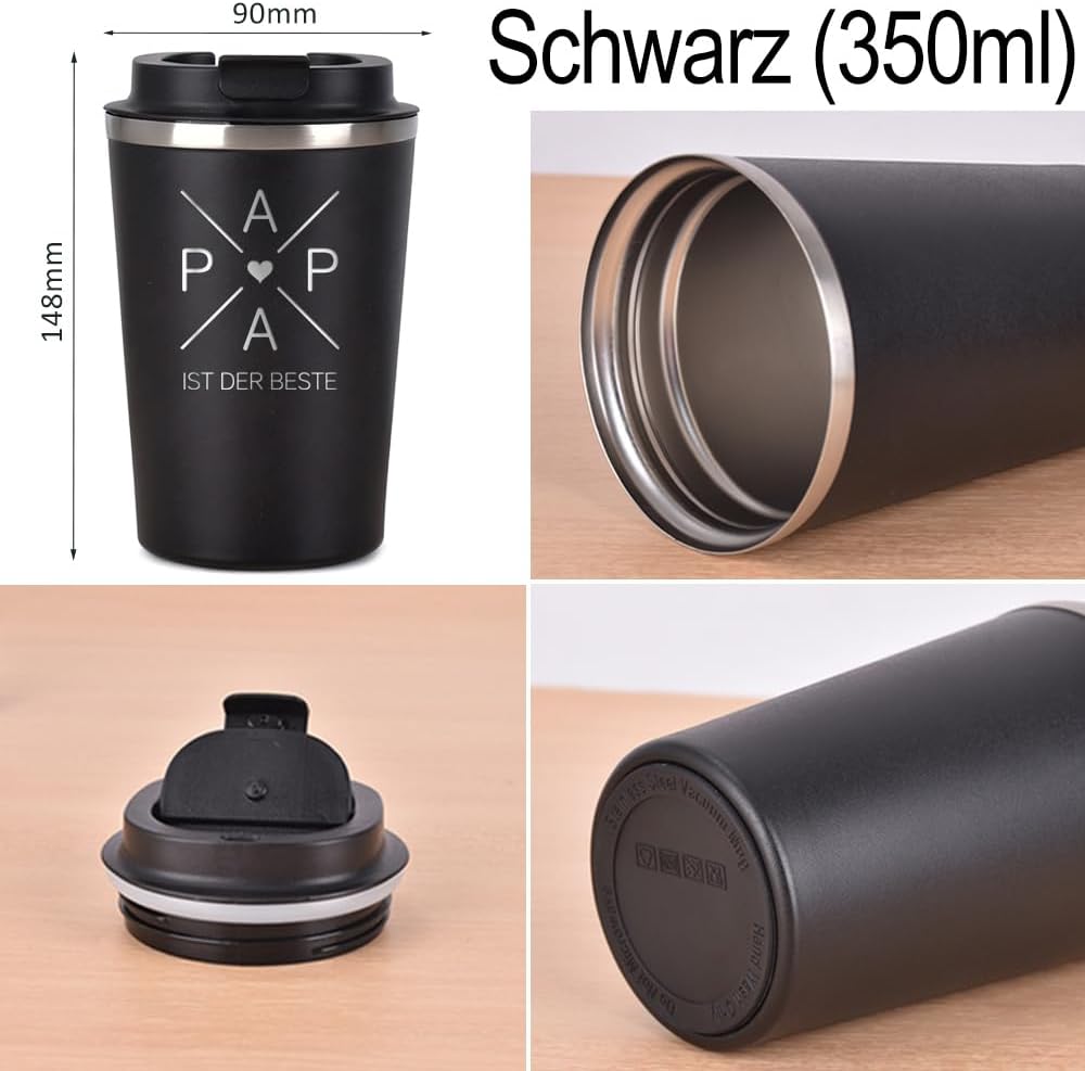 LOZACHE Papa Gift Thermal Mug Coffee to Go Engraved Papa ist der Beste – Bild 4