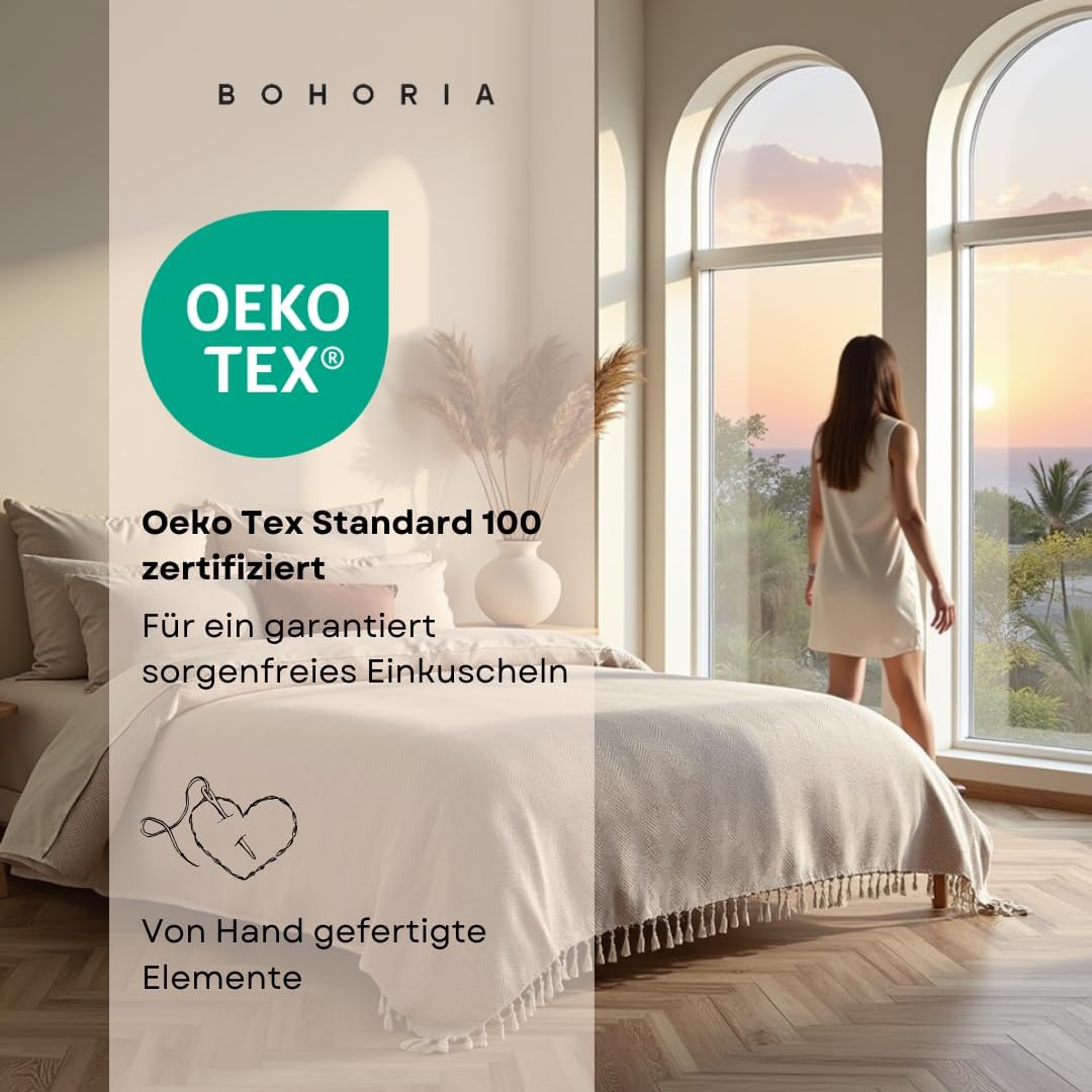 BOHORIA® Premium Bedspread XXL Tulum | 100% Cotton | Oeko-Tex® | Bed Throw Reversible Blanket Sofa Blanket with Pattern | Extra Large 200 x 230 cm (200 x 230 cm, Sepia) – Bild 5