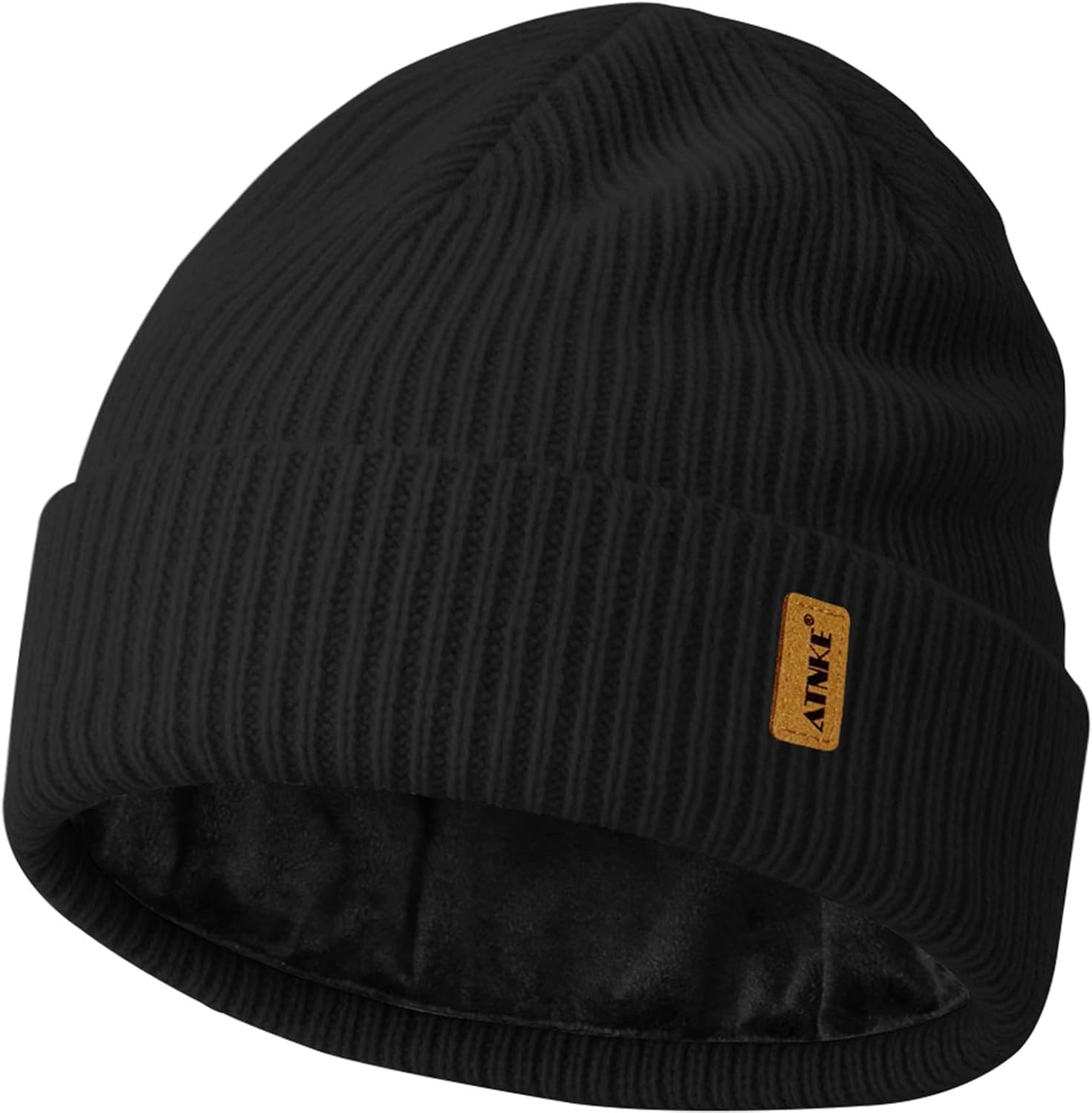ATNKE Unisex Knitted Beanie Hat, Stretchy Thick Warm Fleece Lined Everyday Winter Soft with Cuffs Wooly Skull Hat Gifts for Men Dads and Women