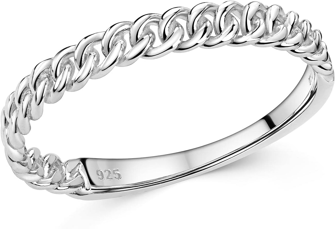 MATERIA by Matthias Wagner Ring Chain Look 925 Sterling Silver Rhodium Plated for Women Sizes 50 52 54 56 58 60 62 SR-181 – Bild 3