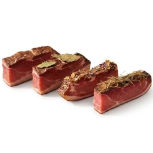 BAVAREGOLA South Tyrolean Bacon Set (4 x 200 g) - PGI, Hay Peck, Bay Bacon & Mountain Flower Bacon - Traditionally Smoked & Air-Dried - South Tyrolean Specialty for Marende & Vespers
