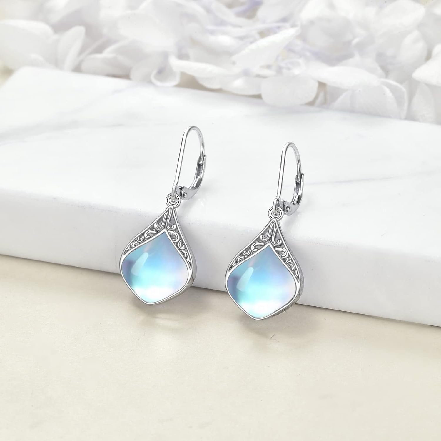 Moonstone Earrings Sterling Silver Filigree Irish Celtic Teardrop Moonstone Drop Earrings Jewellery Gifts for Women – Bild 3