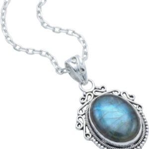 mantraroma Großer Kettenanhänger Silber 925 mit Edelstein