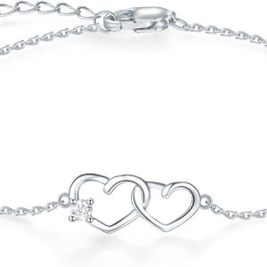 Candyfancy Heart Bracelet for Women 925 Silver Heart Silver Bracelet Adjustable Bracelets Bracelet Gifts for Women Girls Girlfriend Mum