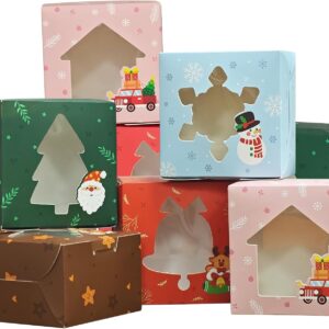 Gute Pack of 25 Christmas Biscuit Boxes, Christmas Gift Box, Biscuit Box with Window, Cupcake Boxes, Christmas Packaging for Bakery Pastries, 10 x 10 x 6 cm, 5 Styles