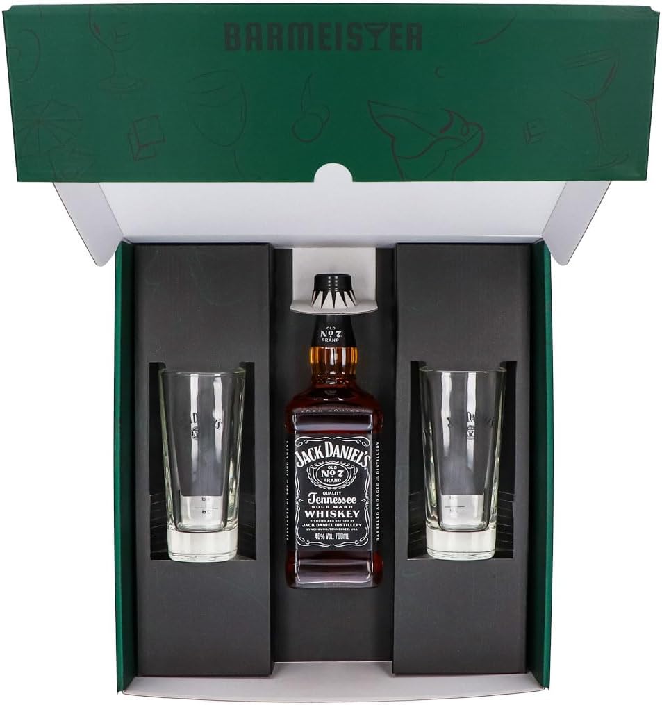 Sipply 3-Piece Gift Set with 2 Long Drink Glasses and 1 Bottle Jack Daniels 0.7 L 40.0% Vol. | with Gift Packaging: Green | Gift for Women Men Mum Dad Girlfriend for Christmas Easter – Bild 5