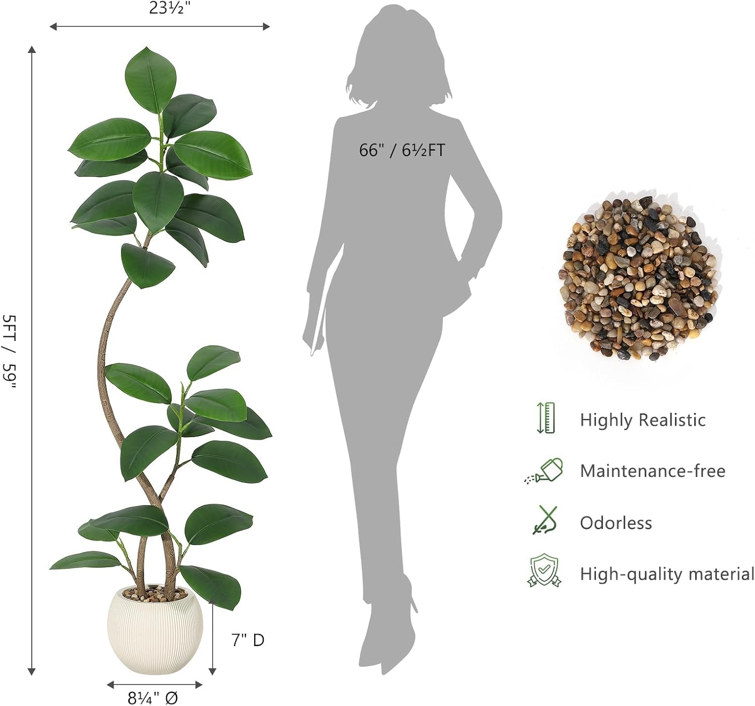 Artificial Rubber Tree 150 cm Ficus Elastica with Resin Pot Beige – Bild 4