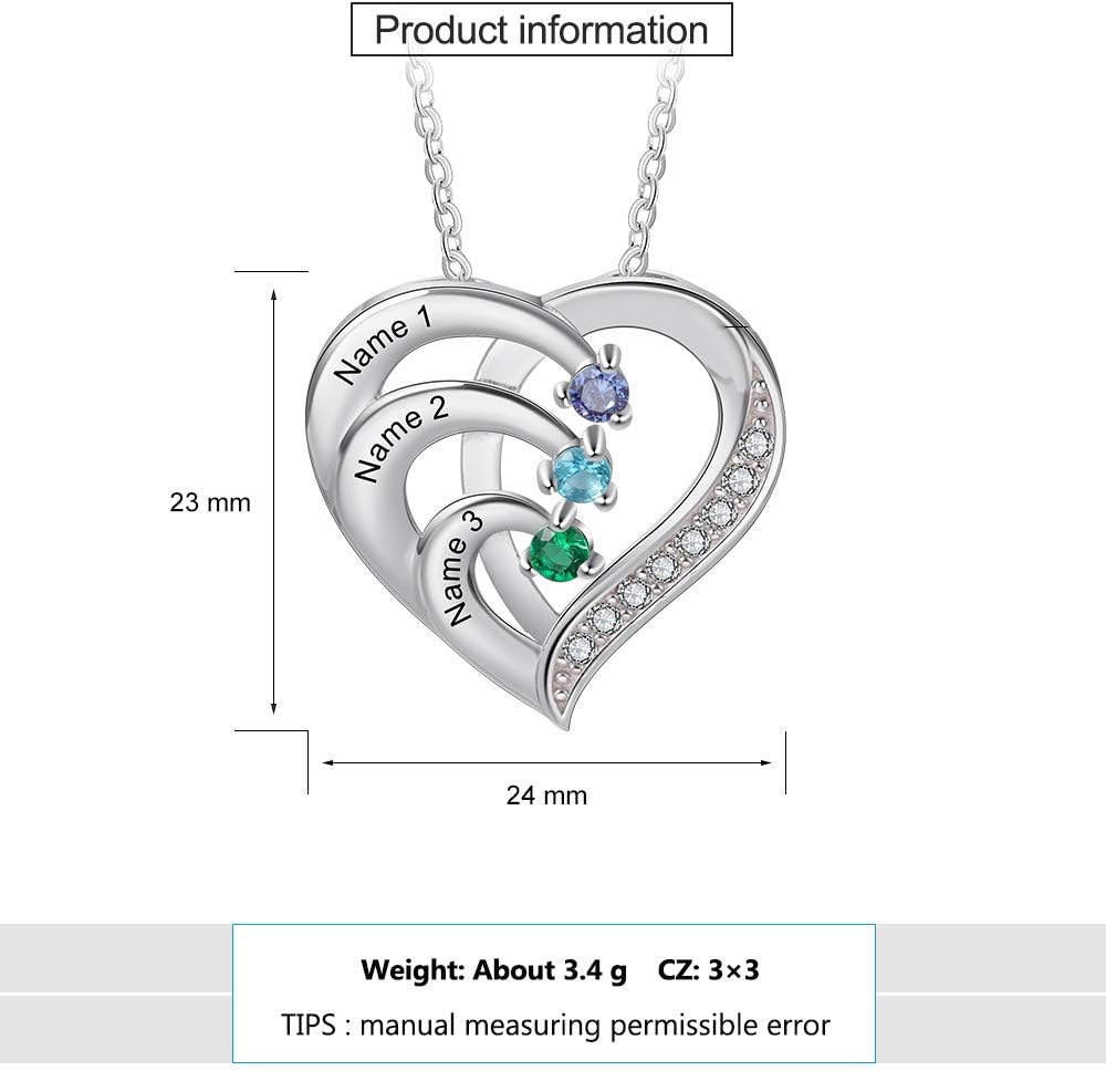 Personalised Name Necklace 925 Silver Women's Heart Pendant with Name Engraving Mother Daughter Chain Gift for Mother's Day Valentine's Day Christmas – Bild 3
