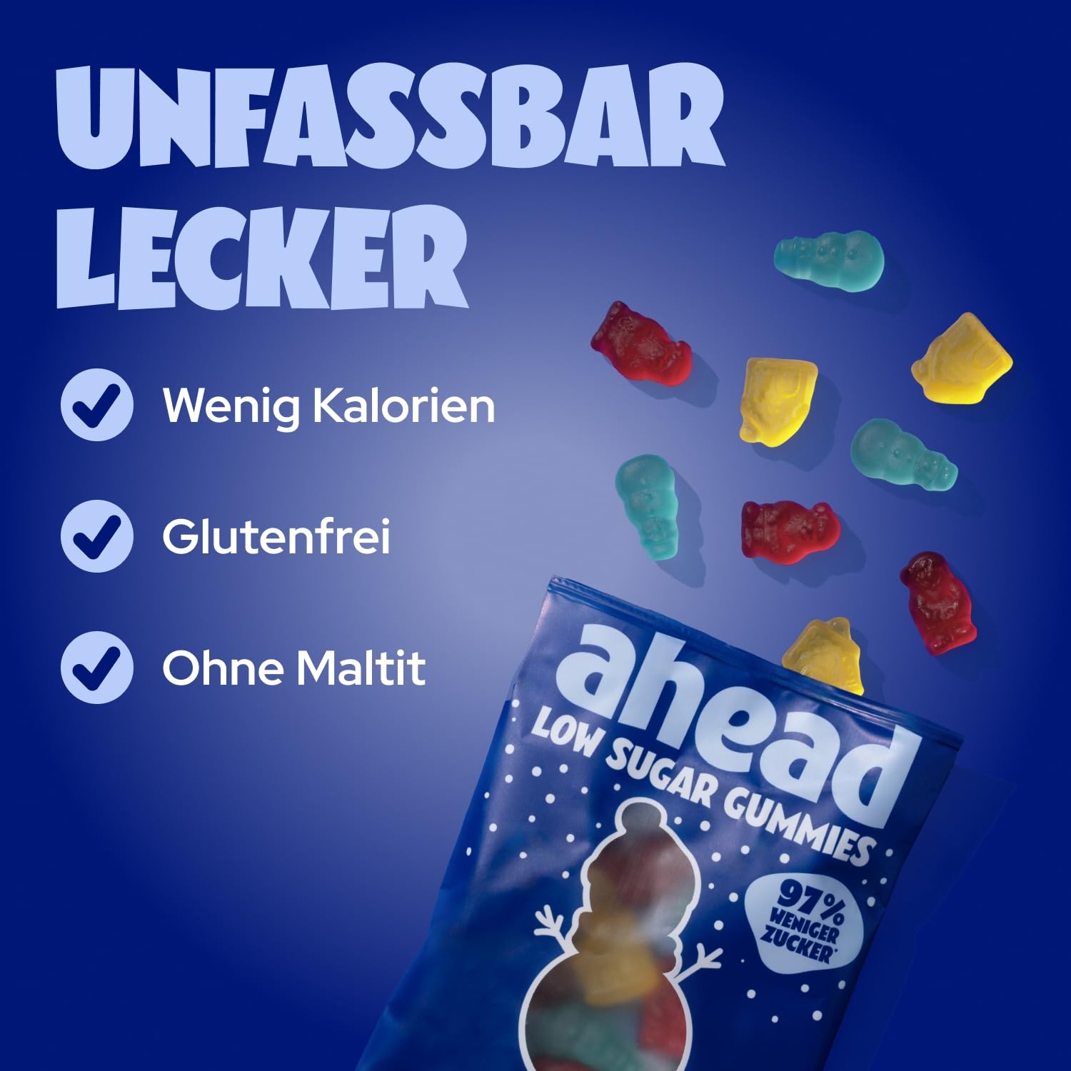ahead Winter Friends Gummy Bears | Winter Fruit Gum 18 × 50 g | Gummy Bears without Added Sugar | Only 1 g Sugar & 78 kcal per 50 g | Low Calorie Sweets & High Fibre – Bild 5
