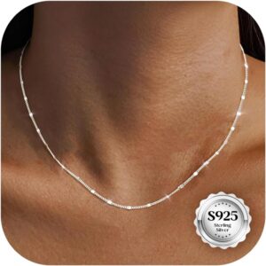 CASSIECA Women’s 925 Silver Chain Without Pendant Sterling Silver 18K Gold Necklace Chain Choker Plate Thin Robust Waterproof Women’s Jewellery 41-61 cm