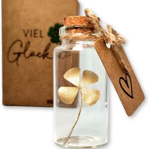 HolmCraft – Lucky Charm | Real Four Leaf Clover in Glass Bottle with Cork | Small Gift for Happiness | Encouragement Gifts | Thank You Gifts | Lucky Charm New Year’s Eve