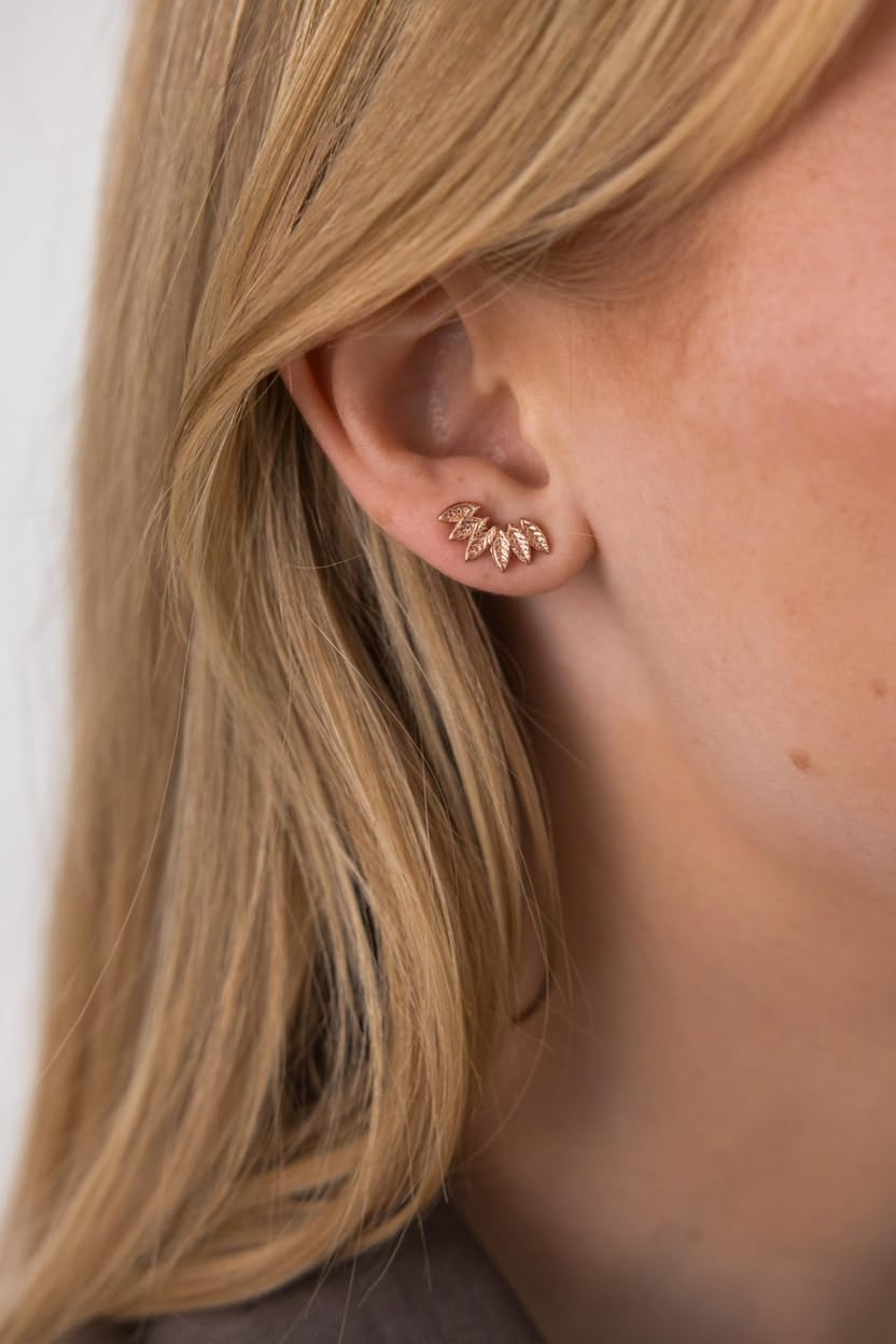 Purelei Leaf Earrings - Waterproof | Stainless Steel Leaf Stud Earrings | 14K Gold Plating, Silver & 18K Rose Gold Plating | Natural Elegant Earrings – Bild 3