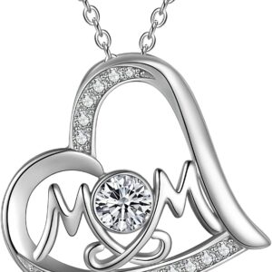 AOBOCO Gift for Mum 925 Sterling Silver Heart Pendant Necklace Mother Jewellery for Women