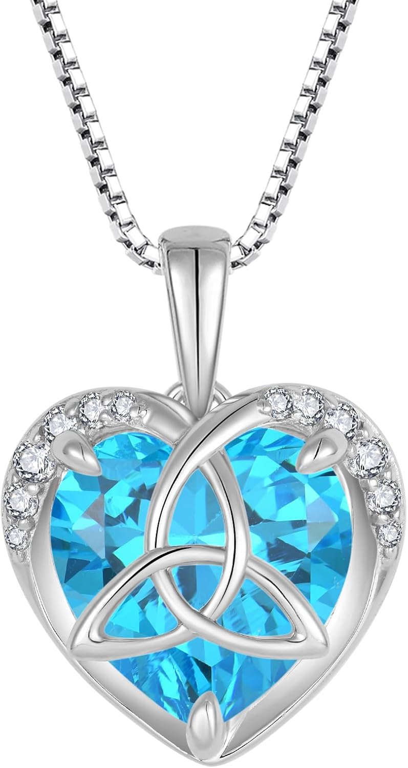 YL Knot Necklace 925 Sterling Silver Celtic Knot Pendant Chain 12 Birthstone Cubic Zirconia Jewellery Gifts for Women Mum