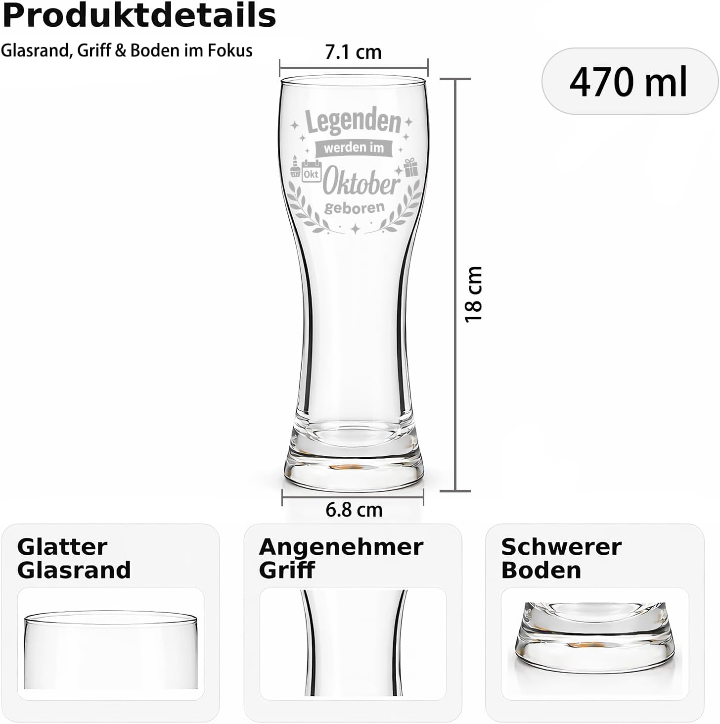 Birthday Gift for Men, Legends Are Born in October, Funny 470 ml Beer Glass Gifts for Dad, Father, Grandpa, Son, Best Friend, Ideal Gift Idea for Colleagues – Bild 4