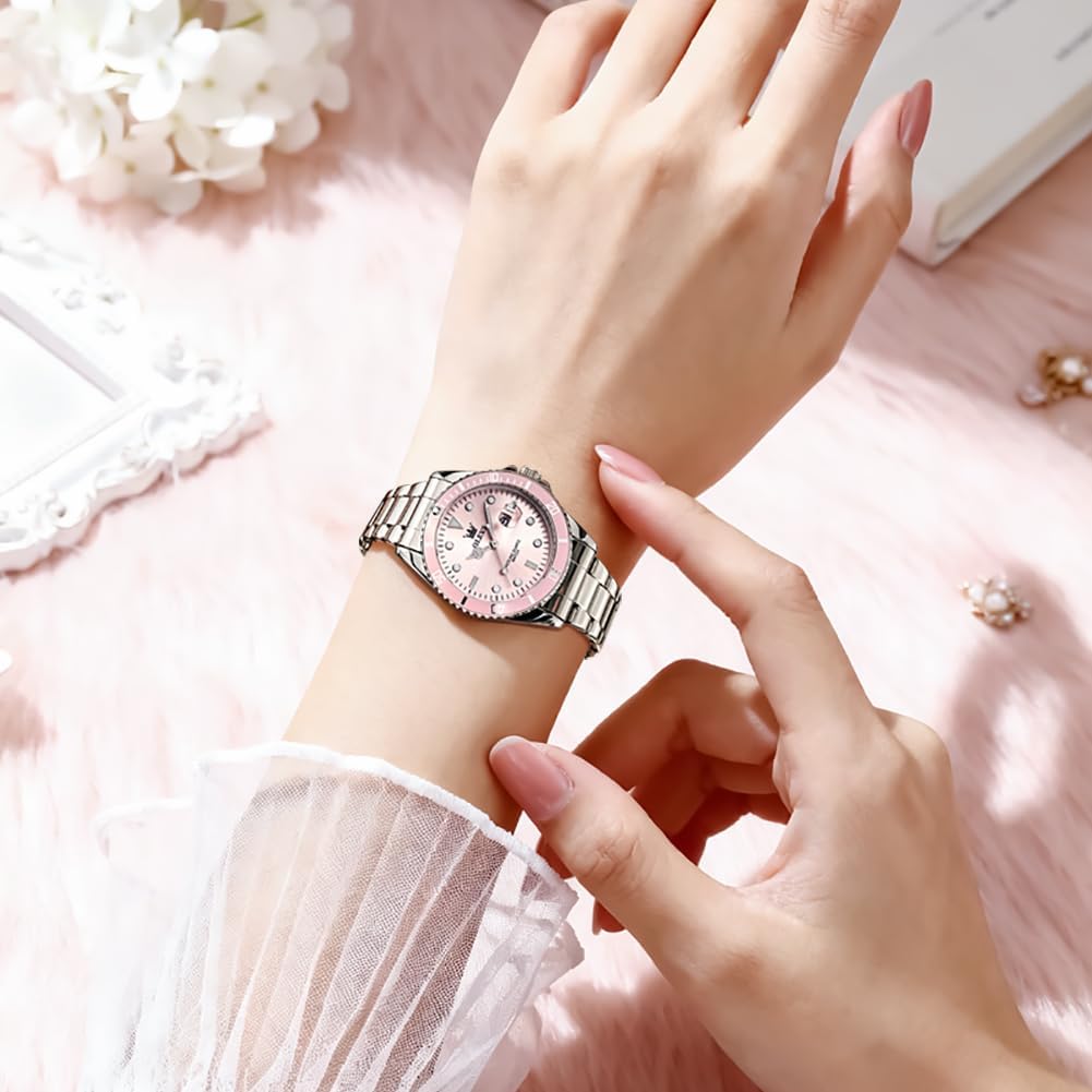 OLEVS Women's Watch Analogue Quartz Waterproof Classic Women's Watch Silver Stainless Steel Strap with Date Diamond Slim Design Suitable for Narrow Wrists – Bild 6