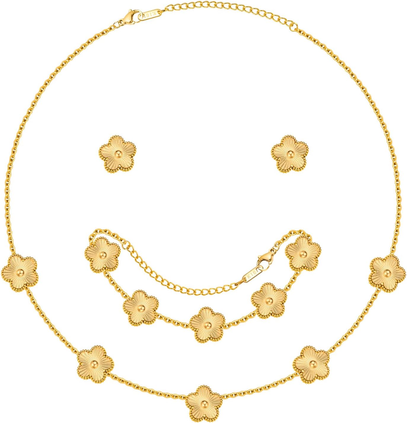 TempBeau Women's Clover Jewellery Set with Necklace, Bracelet and Earrings