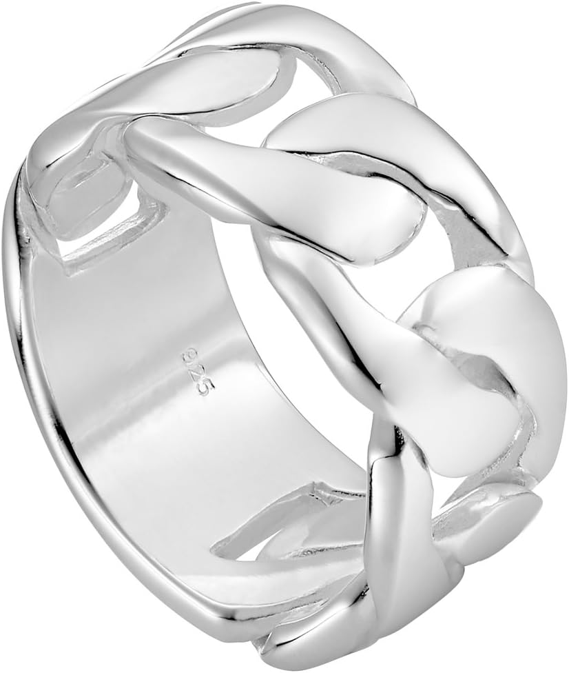 Vinani Ring Design Curb Chain Intertwined Solid Shiny Sterling Silver 925 2RLA