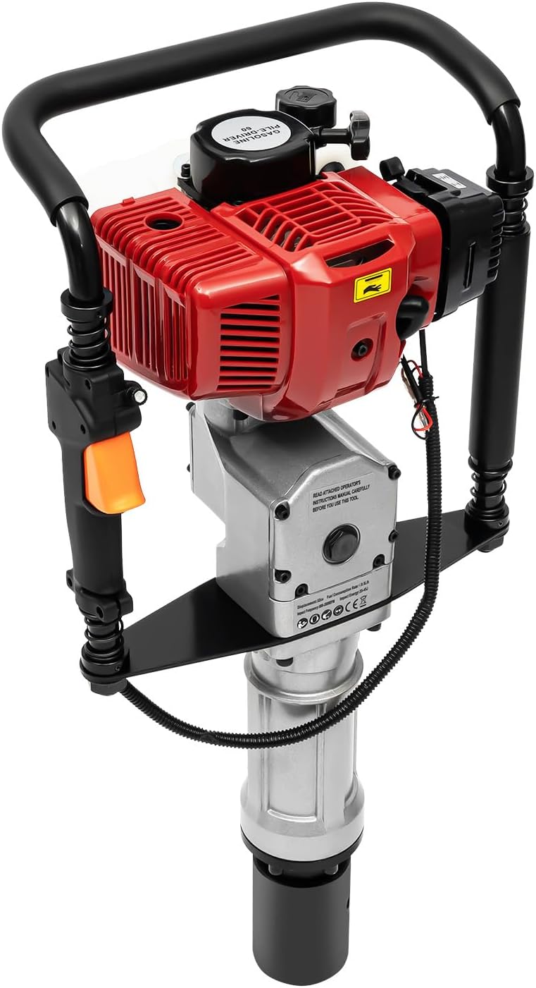 52CC 2-Stroke Petrol Stake Drive, 1900 W 45J Aluminium Portable Single Cylinder Professional Post Driver Hand Ram Fence Post Ram Earth Hole Drill with 55 mm 70 mm Sleeve for Fence Construction – Bild 2