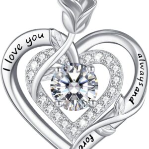 LAVUMO Moissanite Halskette Damen Silber 925 Herz Rose Schmuck Geschenke