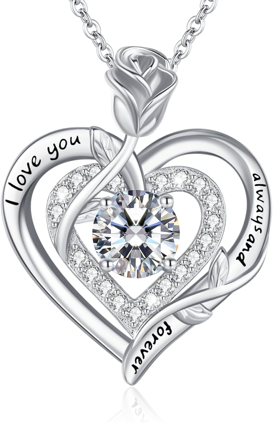 LAVUMO Moissanite Halskette Damen Silber 925 Herz Rose Schmuck Geschenke