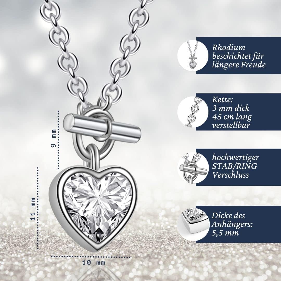 Women's Necklace Solid 925 Silver with Cubic Zirconia Heart Chain Silver Chain I Love You with Heart Pendant Chain 40-45 cm Adjustable Gifts for Women for Birthday Anniversary Wedding Anniversary – Bild 4