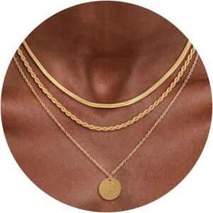 Multilayer Gold Chains for Women Fashion Delicate 14K Gold Plated Stackable Necklace with Cubic Zirconia Pendant Gold Jewelry Set for Women Gifts
