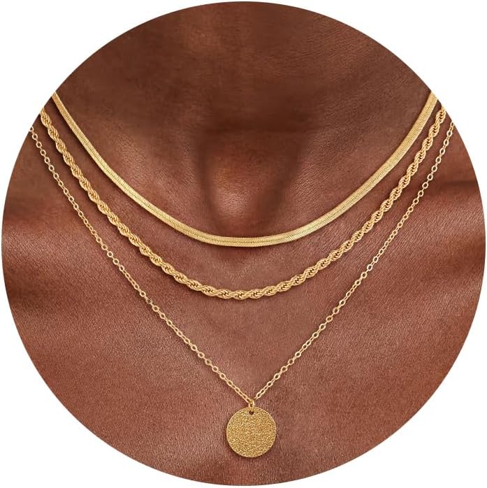 Multilayer Gold Chains for Women Fashion Delicate 14K Gold Plated Stackable Necklace with Cubic Zirconia Pendant Gold Jewelry Set for Women Gifts